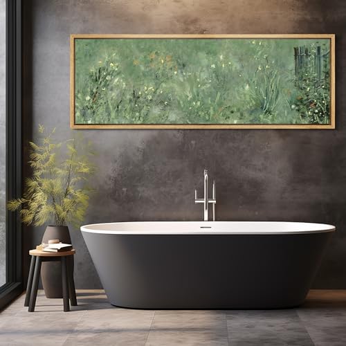 Large Framed Canvas Print Wall Art Meadow's Embrace Impressionist Wildflower Antique Retro Fine Art Illustrations Decorative Colorful for Bedroom