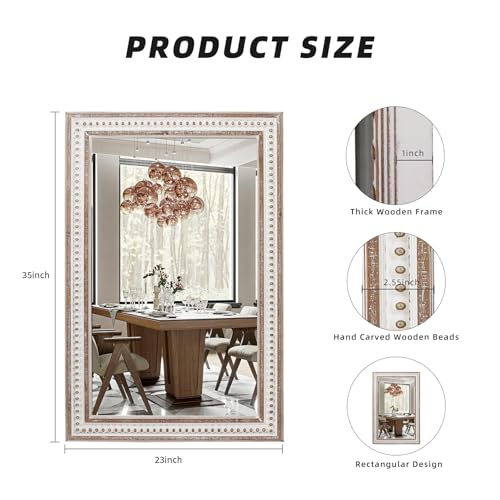 35x23 Inch Wood Rectangle Wall Mirror