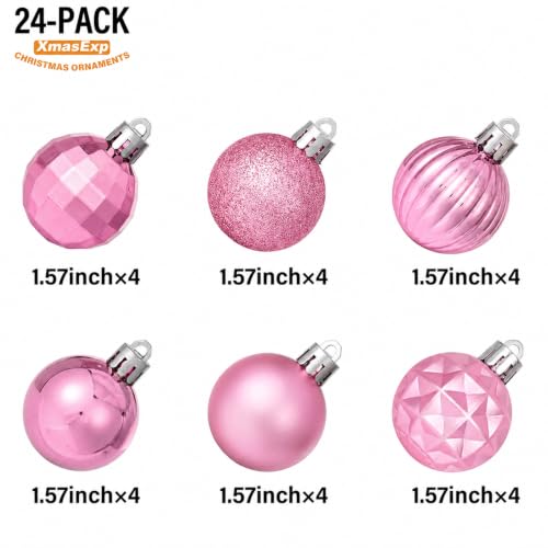 24ct Pink Christmas Ornaments for Tree Decorations (24 Count)