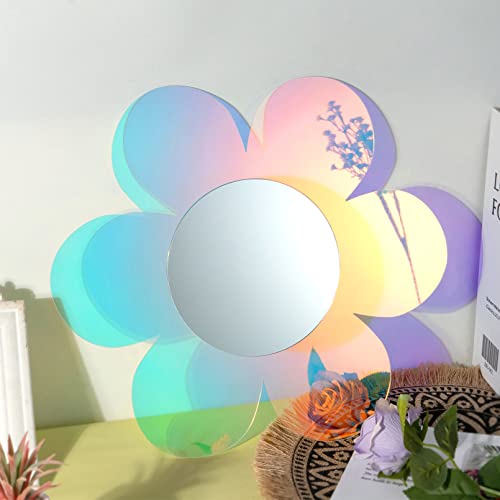 Irregular Wall Mirror Wavy Acrylic Rainbow Mirror Room Decor Aesthetic Mirrors Amorphic Vanity Retro Mirrors for Bedroom Living Room Bathroom Entryway Wall Decor