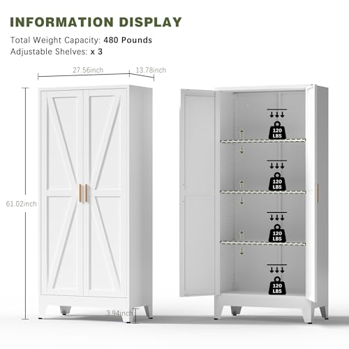 White Farmhouse Storage Kitchen Pantry Cabinet with 2 Barn Door