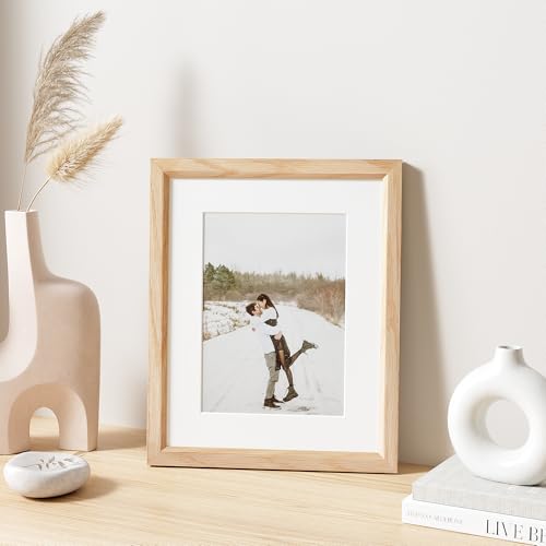8x10 Picture Frame Set of 4 Natural Solid Oak Photo Frames with 5x7 Removable Mat Wall Hanging Large Handcrafted Frame with HD Plexiglass Wall and Tabletop Display Large Poster Frame (4 Count)