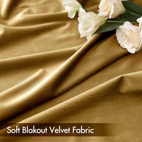 Golden Blackout Velvet Curtains Drapes 96 Inch Long 52"x96" Bedroom (2 Count)
