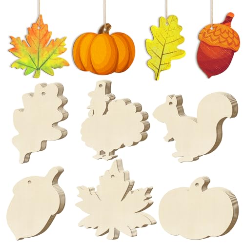 36PCS Wooden Fall Ornaments to Paint Thanksgiving Decorations (36 Count)