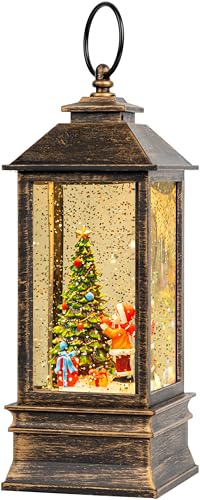 Christmas Snow Globe Lantern Water Glittering Christmas Tree Gifts with Music & Timer