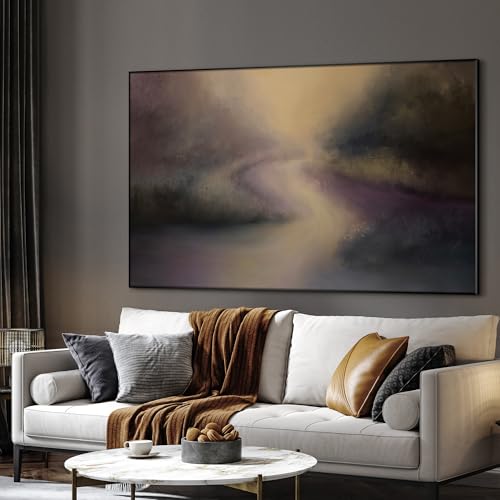 46"x72" Extra Large Framed Wall Art Golden Light River Path Dreamy Impressionist Landscape Illustration for Home Living Room Bedroom Decor