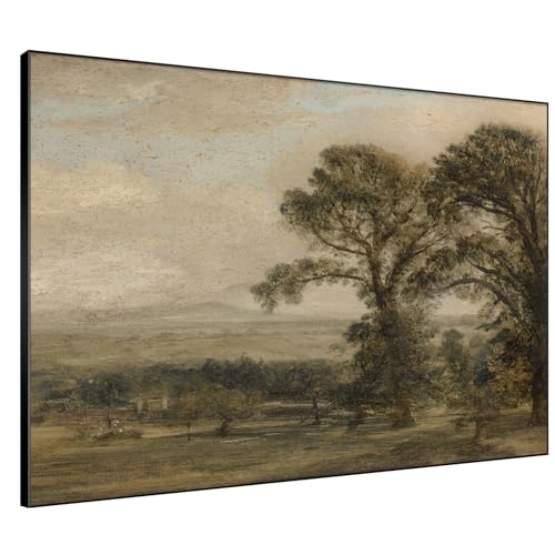 36"x46" Extra Large Framed Wall Art Vintage Landscape with Trees and Distant Horizon for Home Living Room Bedroom