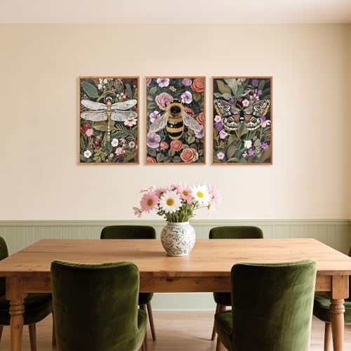 Moody Boho Flowers Insect Framed Wall Art (3 Count)