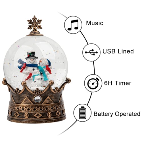 Christmas Snow Globe Lantern Water Glittering Snowman Family Crown with Music