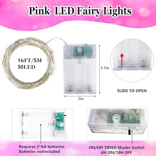 4 Pack Fairy Lights Battery Operated with Timer Valentines Day Lights Pink (4 Count)