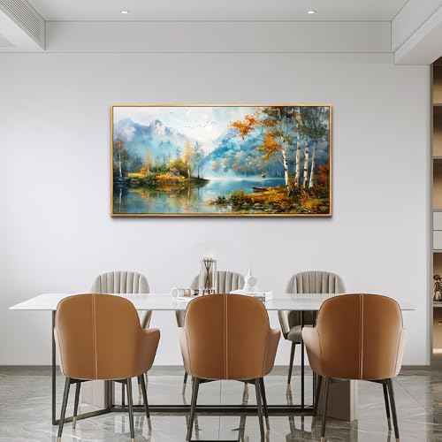 Wood Framed Canvas Wall Art For Living Room Wall Decor For Bedroom Office Wall Decoration Lake View Painting Tree Forest Pictures Artwork Room Aesthetic Home Decor Ready To Hang 20x40 In