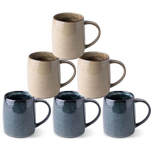 Large Ceramic Coffee Mugs Set of 6 (6 Count)