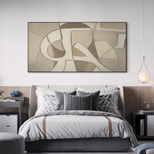 24"x46" Extra Large Framed Wall Art Neutral Abstract Geometric in Mid