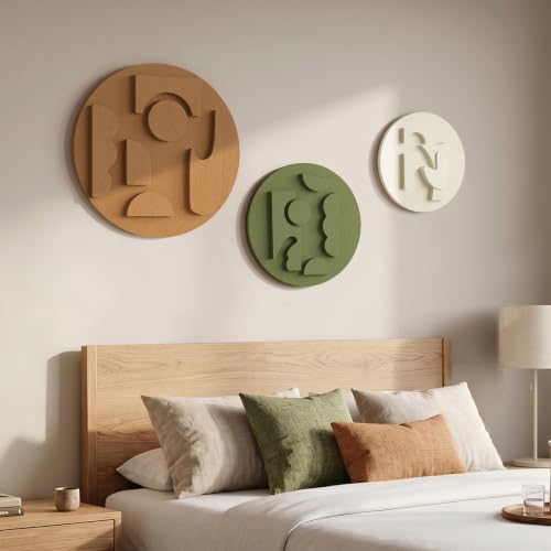3D Textured Round Modern Abstract Boho Wall Art for Living Room (3 Count)