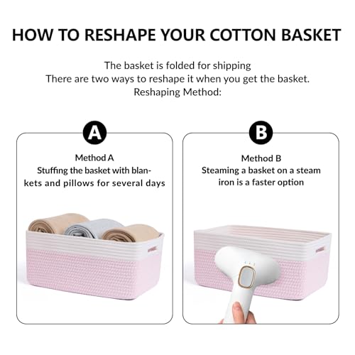 Woven Pink Cotton Storage Baskets (3 Count)