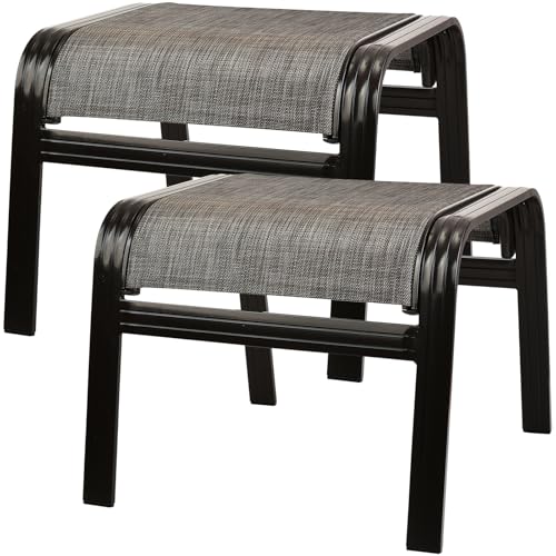 Patio Outdoor Ottoman Footstools Assembled Aluminum Footrest Side Table Small Chairs Patio Ottoman 2 Set Brown (2 Count)