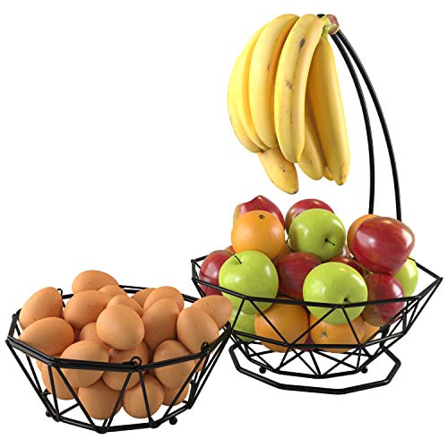 Fruit Basket with Banana Hanger and Fruit Bowl. Kitchen Counter Fruit Bowl with Banana Holder used as Bread