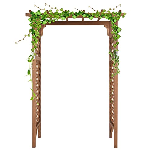 Brown 7FT Wooden Garden Arbor Arch Trellis for Climbing Roses