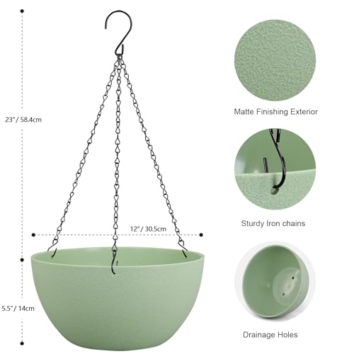 12 inch Large Hanging Planters Plant Pots for Indoor Outdoor Plants (2 Count)
