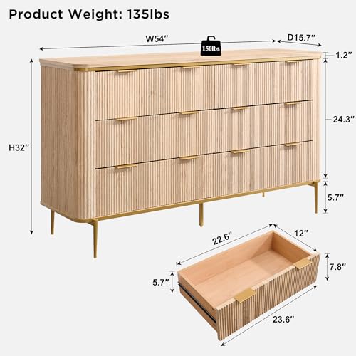 6 Drawer Dresser Fluted Design