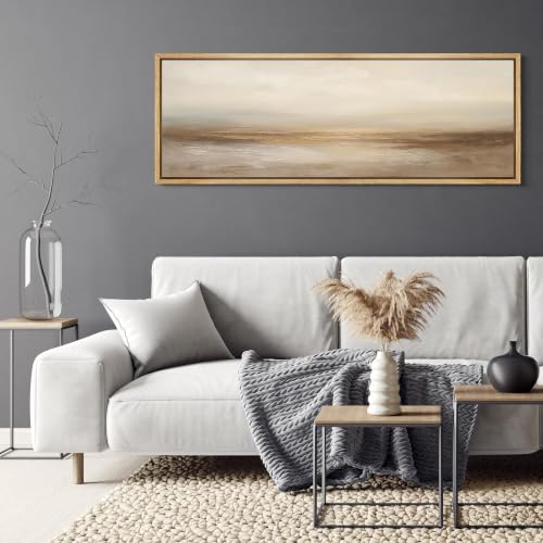 Large Framed Canvas Print Wall Art Neutral Beige Horizon Abstract Modern Landscape Illustrations Decorative Colorful for Bedroom