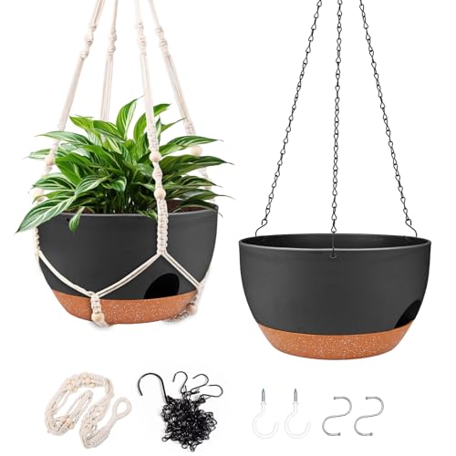 12 Inch Hanging Basket Planter with Chain & Rope for Indoor Outdoor Plants (2 Count)