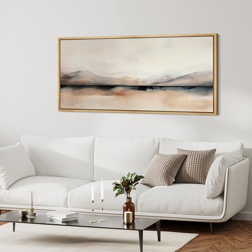 Extra Large Framed Canvas Print Wall Art Abstract Mountain Hues Modern Minimalist Landscape Antique Retro Fine Art Illustrations Decorative Colorful for Bedroom