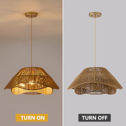 19.68" Large Gold Rattan Pendant Light