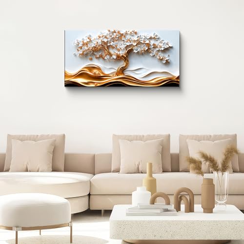 White Flower Wall Art Gold Tree Of Life Wall Art Prints 20 * 40 Inch