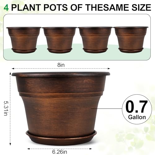 Plant Planters Pots Set of 4 Pack 8 Inch (4 Count)