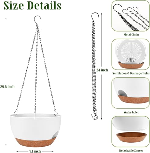 2 Pack 10 Inch Self Watering Hanging Planter for Indoor Outdoor Plants (2 Count)