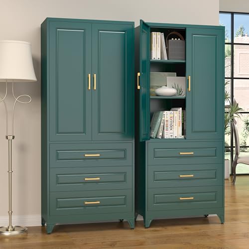 75" Metal Storage Cabinet with Doors and 2 Adjustable Shelves