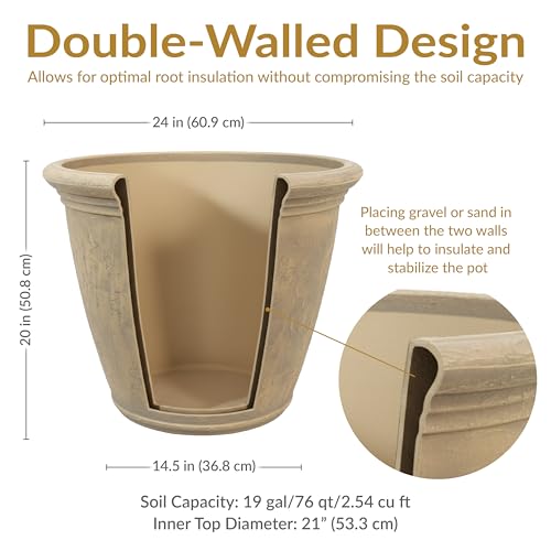 Sunnydaze Anjelica 24'' Large Plastic Planter Pot for Plants (4 Count)
