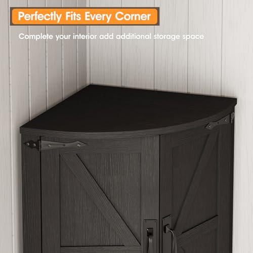 64.8" Tall Farmhouse Corner Cabinet with 4 Doors and 5 Storage Shelves