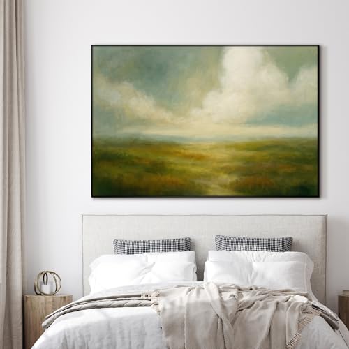 46"x72" Extra Large Framed Wall Art Soft Pastel Hills Dreamy Landscape Illustration for Home Living Room Bedroom Decor