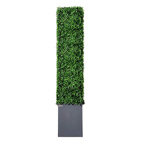 Artificial Boxwood Hedge Wall with Dark Gray Stainless Steel Planter Box Privacy Wall Backdrops (21.32 Sq Ft)