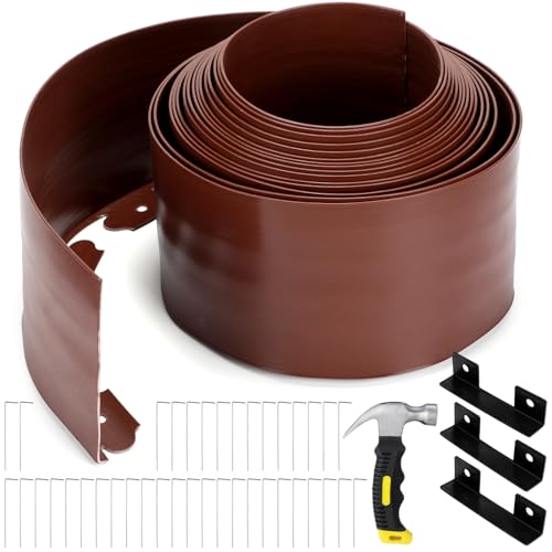 6 Inch Tall 33 ft Length Landscape Plastic Edging Kit with Hammer Spikes Plastic Garden Flower Bed Edging Landscape Border for Gardens Border Grass Yard Lawn