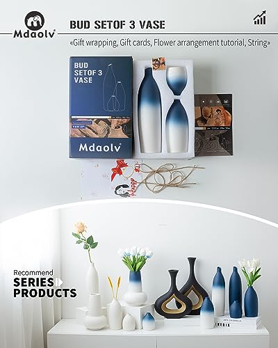 Blue and White Vase Set Navy Blue Decor Coastal Decor Vases for Kitchen Island Living Room Office Table Fireplace Mantle Decorations & Bathroom Shelf Decor Centerpiece Table Decorations Ceramic (3 Count)