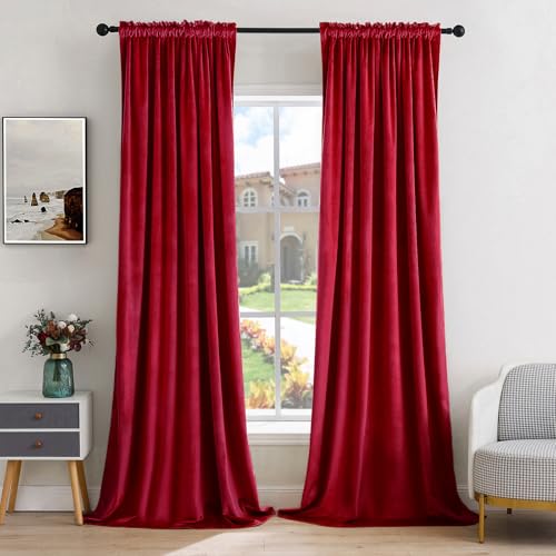 Red Blackout Velvet Curtains Drapes 96 Inch Long 52"x96" Bedroom (2 Count)