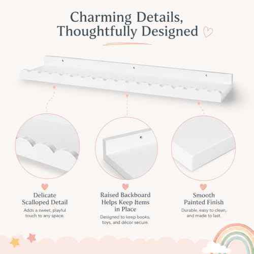 Extra Long White Scalloped Nursery Shelves for Wall (4 Count)