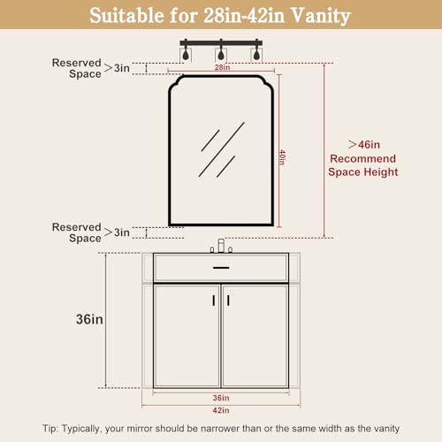 28" x 40" Wood Bathroom Mirror for Wall Mounted