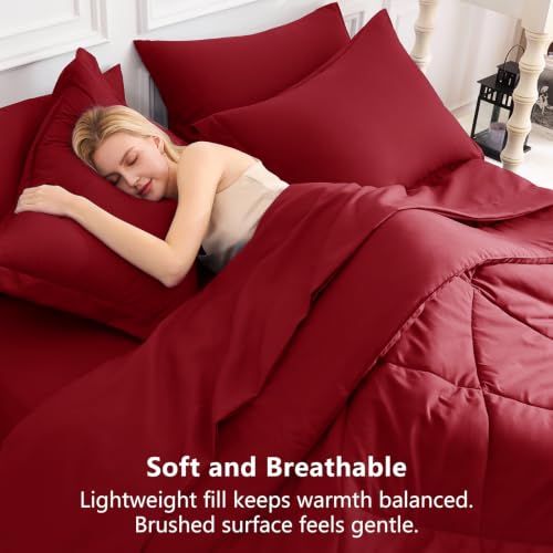 King Comforter Set 102"x90" Dark Red
