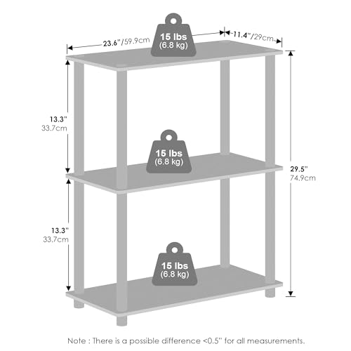 Turn-N-Tube Book Shelf, 3-Tier Bookshelf, Bookcase with Multipurpose Compact Display Rack, 11.6 x 23.6 x 29.6, for Living Room, Bedroom, Home Office, White/White