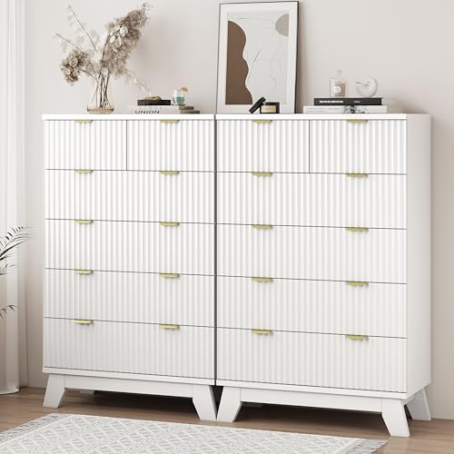 Fluted Dresser for Bedroom with 6 Drawers