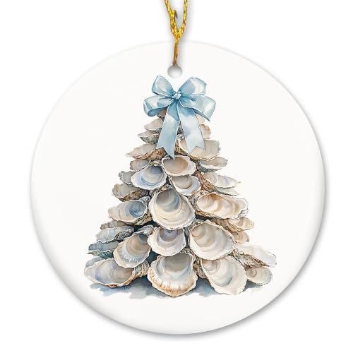 Blue Coastal Ocean Shell Tree Christmas Ceramic Ornament Gifts
