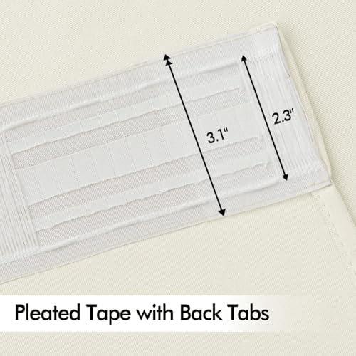 Cream Back Tab Blackout Curtains 52x102 Inch Long 2 Panels Set (2 Count)