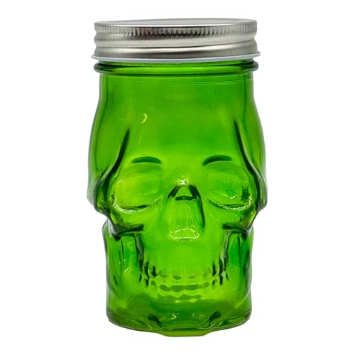 Green Skull Mason Jar Glass Cup with Lid and Straw