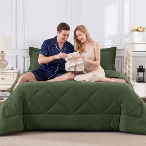 King Comforter Set 102"x90" Olive Green