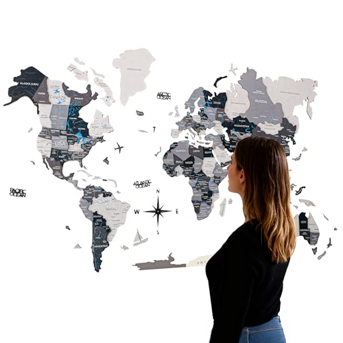 Handmade 3D Wood World Map Wall Art Large Wall Decor Track Your World Travels
