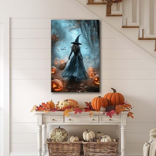 Vintage Moody Halloween Witch Artwork Wall Decor